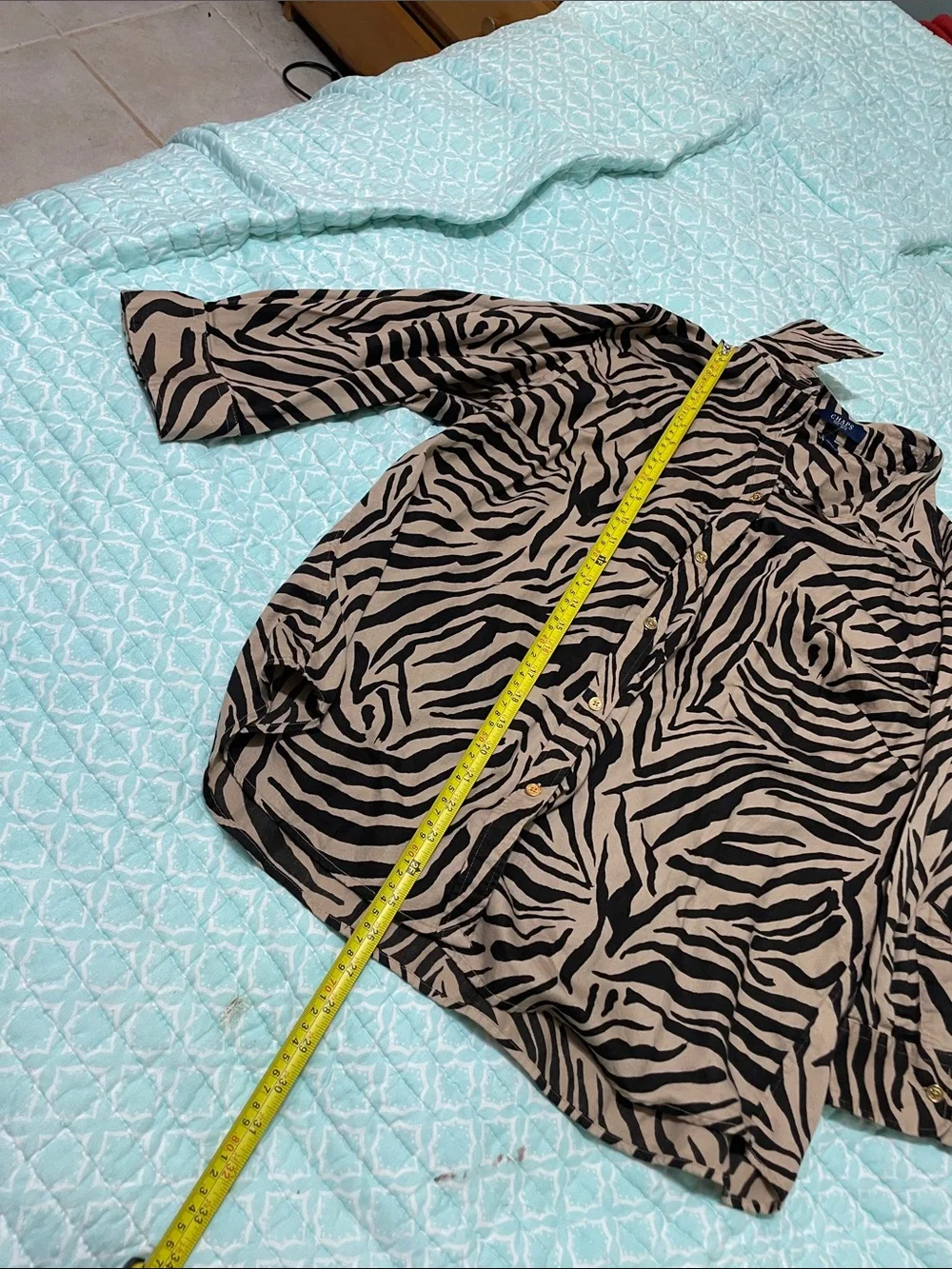 Chaps wBlack and Cream Zebra Print Button-Down Shirt